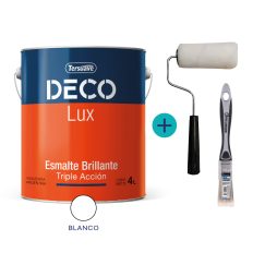 Kit02 - Esmalte Sintético Tersuave Decolux Blanco Brillante 4 L + Mini Rodillo Laker (80 mm) + Pincel Rollingdog (20mm)