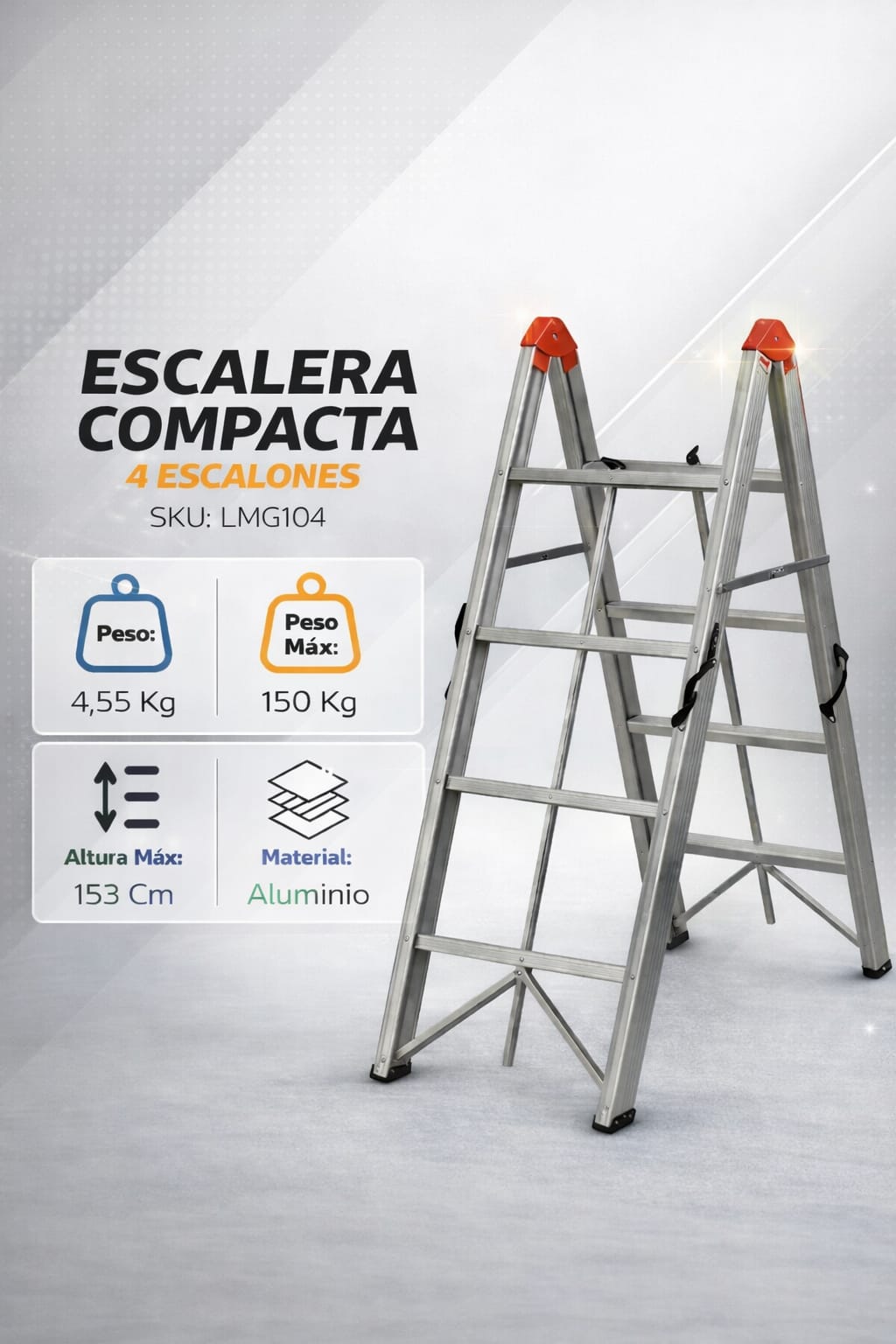 Escalera Aluminio Compacta 4 Escalones Barcol 2 Escalera Aluminio Compacta 4 Escalones Barcol - Imagen 2
