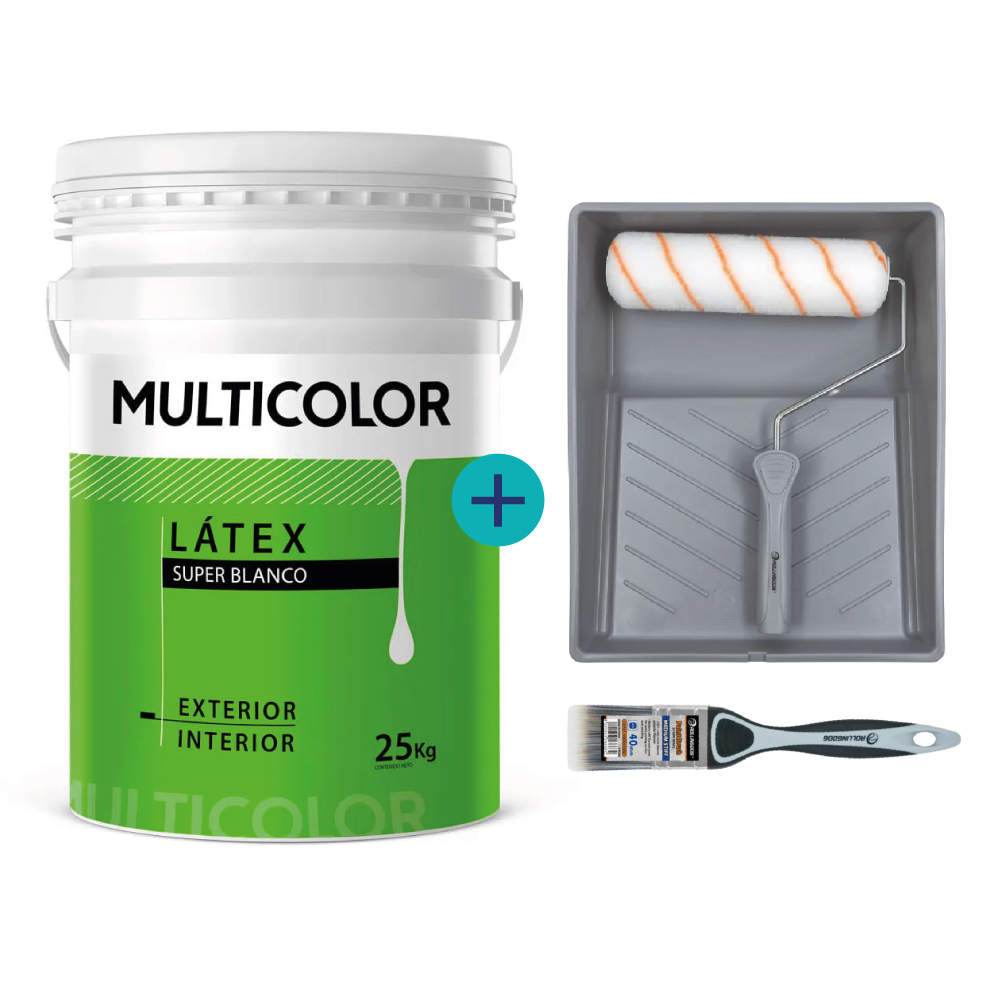 Kit05 - Látex Interior Exterior Multicolor Súper Blanco 25 Kg + Set Rodillo (12mm), Bandeja Rollingdog + Pincel (40mm) Rollingdog 1 Kit05 - Látex Interior Exterior Multicolor Súper Blanco 25 Kg + Set Rodillo (12mm), Bandeja Rollingdog + Pincel (40mm) Rollingdog