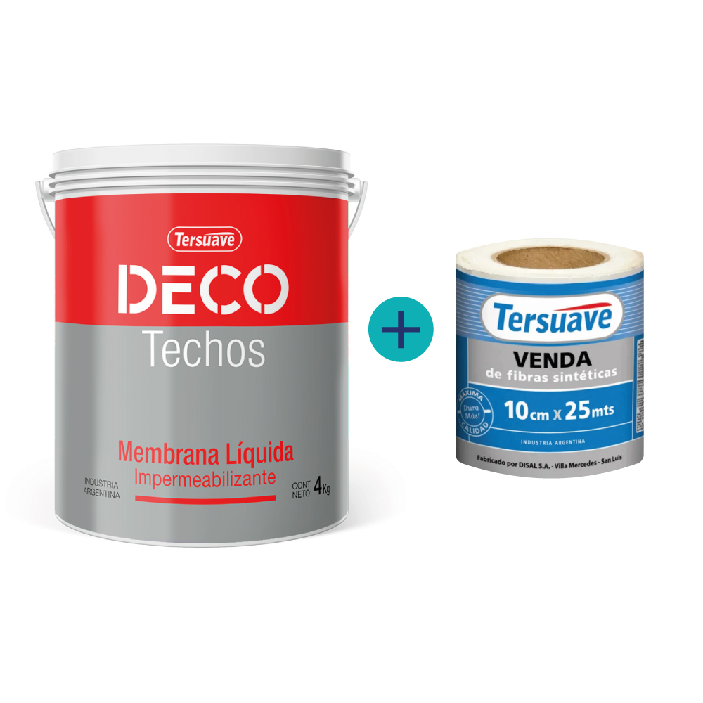 Kit10 - Impermeabilizante Tersuave Deco Techos 4 kg + Venda de Fibra Sintética 10 cm x 25 m 1 Kit10 - Impermeabilizante Tersuave Deco Techos 4 kg + Venda de Fibra Sintética 10 cm x 25 m